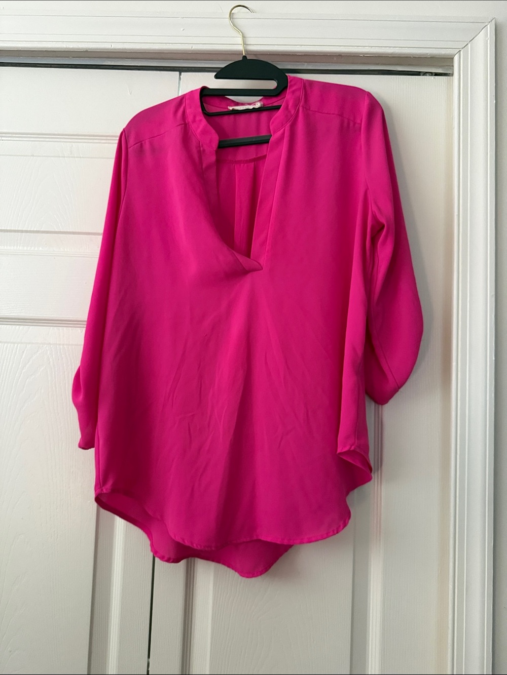 Lush Split-Neck Blouse - Hot Pink